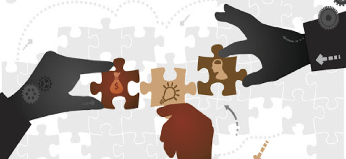 Vector file of Silhouette Businessmen's hands complete solution by Third party
