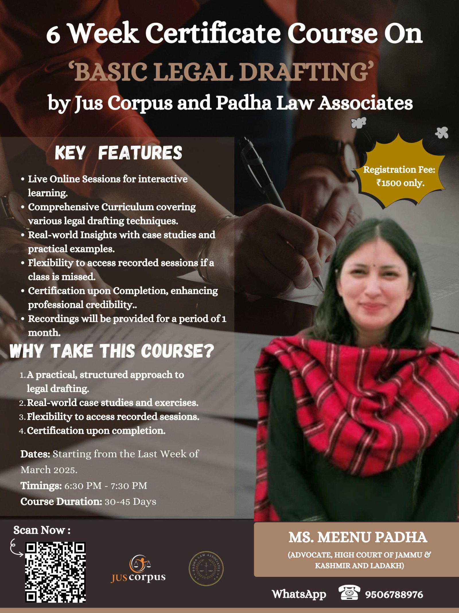 6 Week Certificate Course on ‘Basic Legal Drafting’ by Jus Corpus and ...