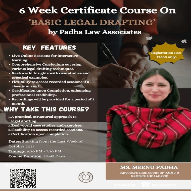 6 Week Certificate Course on ‘Basic Legal Drafting’ by Padha Law ...